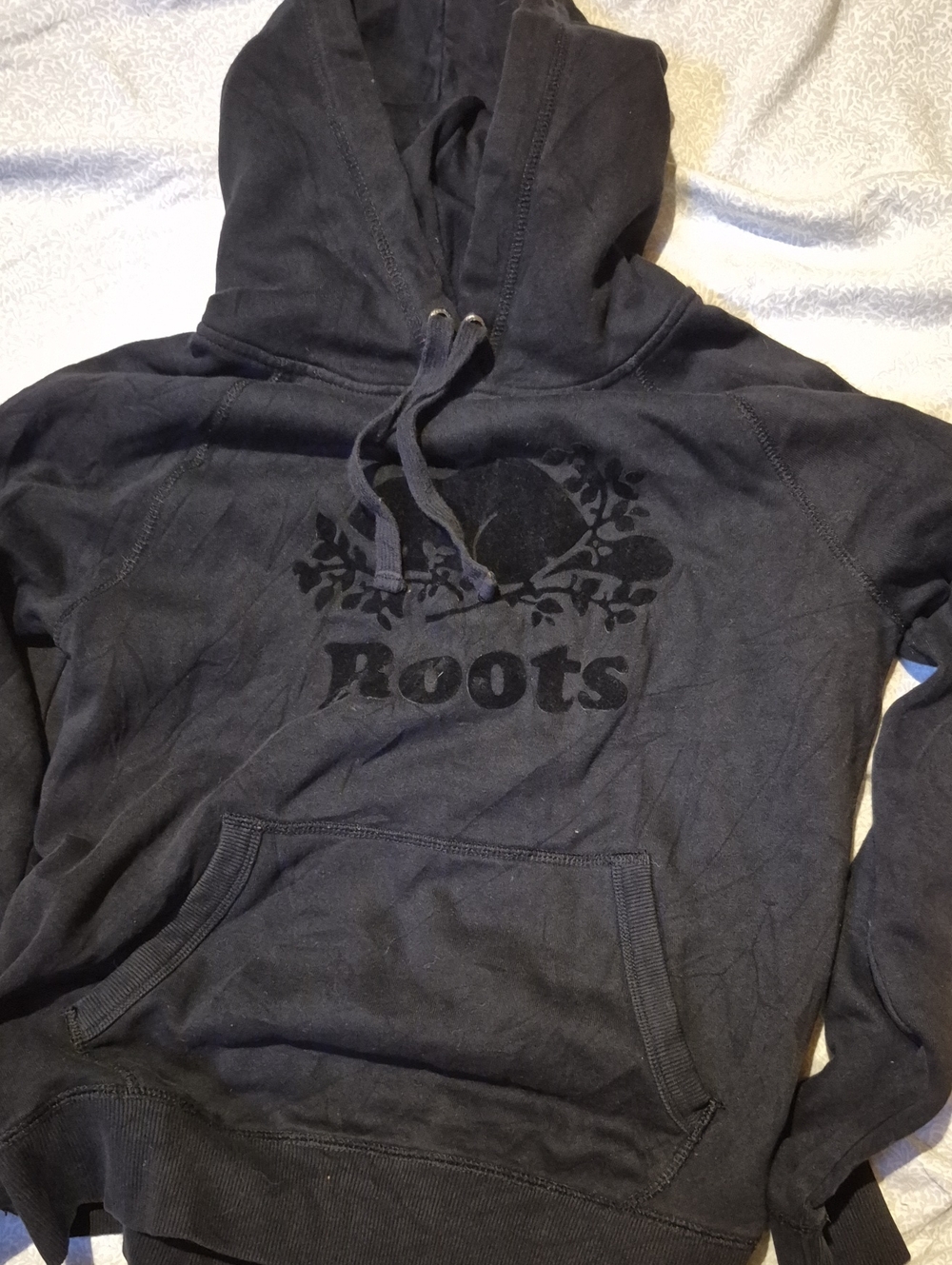 Roots Men's Black Pullover Hoodie with Tonal Logo